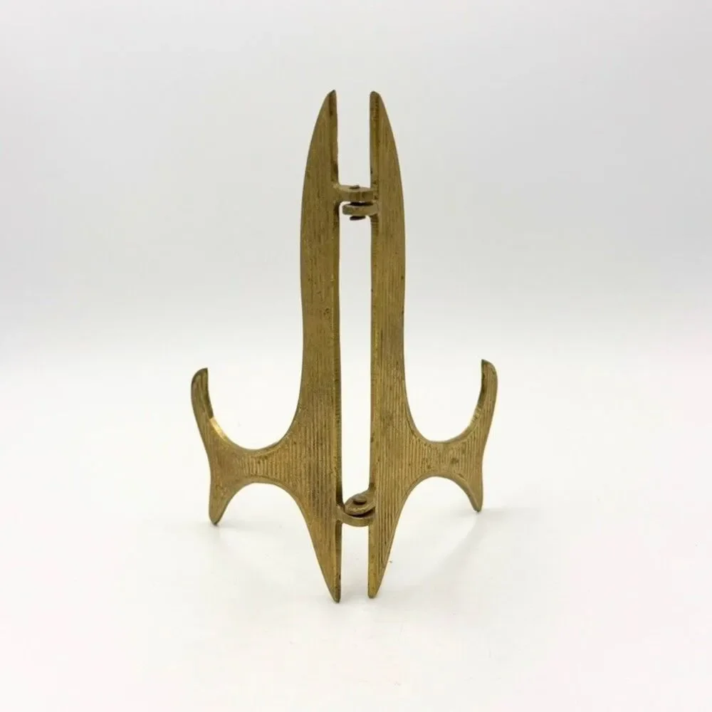 Vintage Brass Art Deco Style Folding Display Easel Plate Stand 6